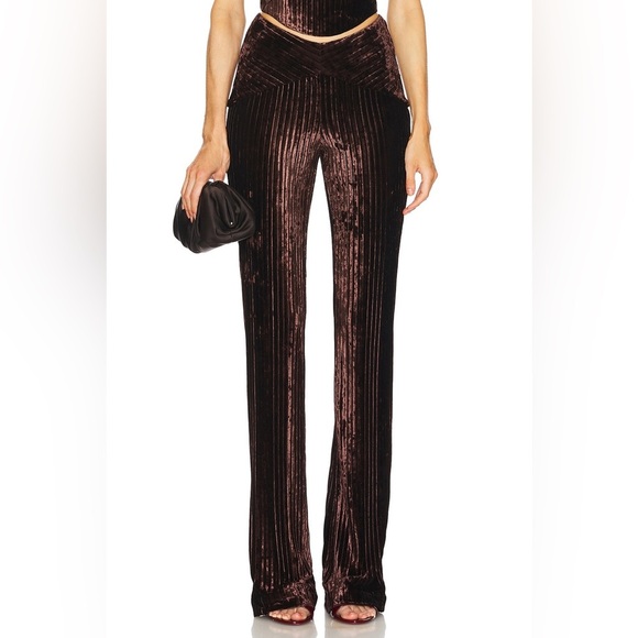 Revolve Michael Costello Ryliana Velvet Striped Brown Pants Flare Leg S - Picture 1 of 8